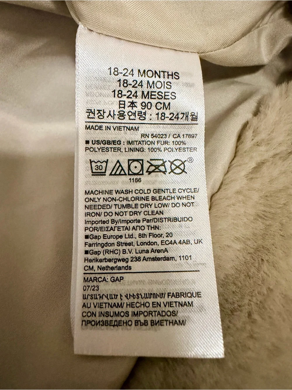 Baby GAP Plush Faux Fur Jacket in Light Beige (18-24 months)
